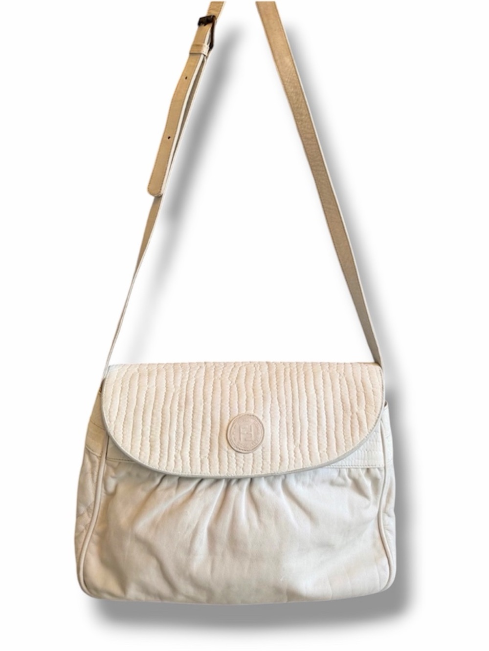 FENDI Chef FF Zucca Leather Ruched Textured Shoulder or Crossbody Bag w Dust-bag - Picture 2 of 16